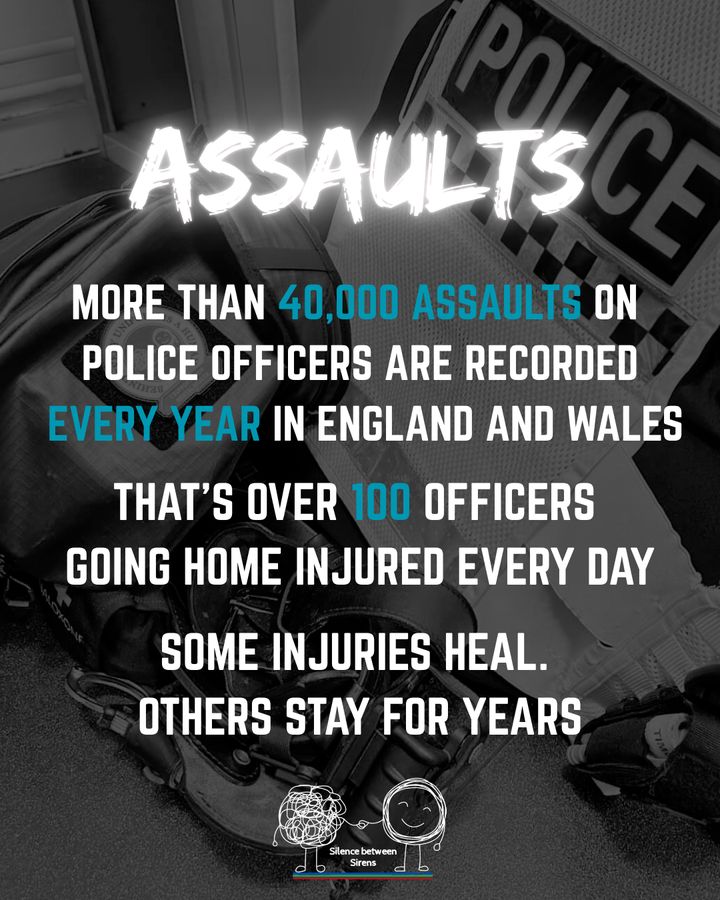 Police kit with the words More than 40,000 assaults on police officers are recorded every year in England and Wales